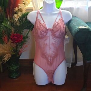 Soft Pink Lace Cheeky Bodysuit Lingerie